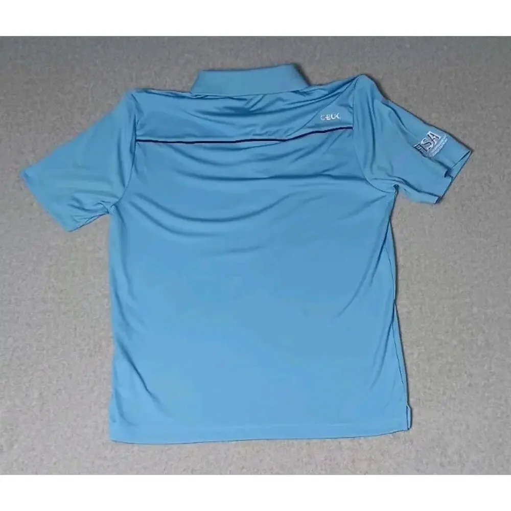 NWT Cutter & Buck Polo Shirt Mens Size Medium Light Blue Collar Buttons 